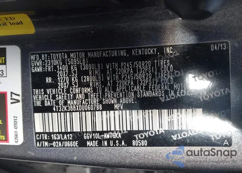 2013 Toyota Venza Limited V6 from USA, damaged, VIN 4T3ZK3BBXDU060788
